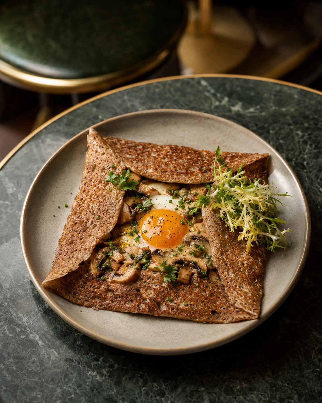 Galette de sarrasin aux champignons et œuf